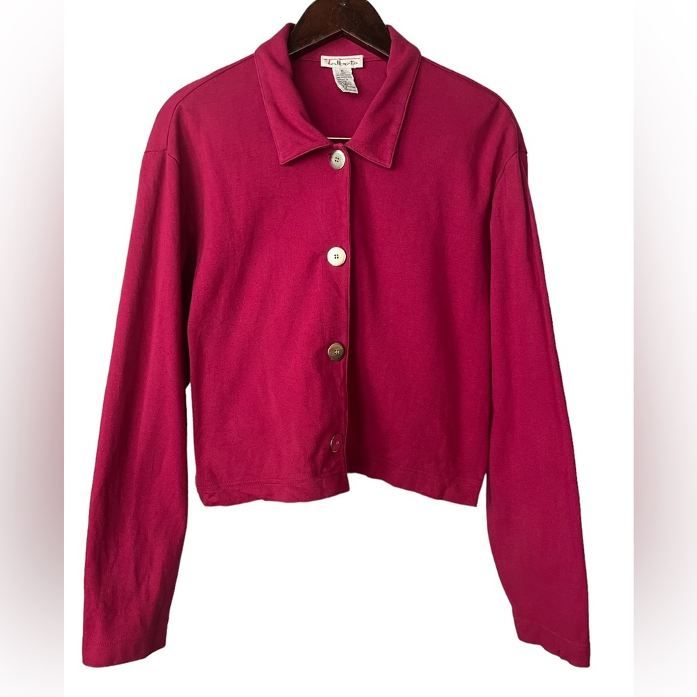Talbots Cropped Full Buttoned Top, Magenta | XL